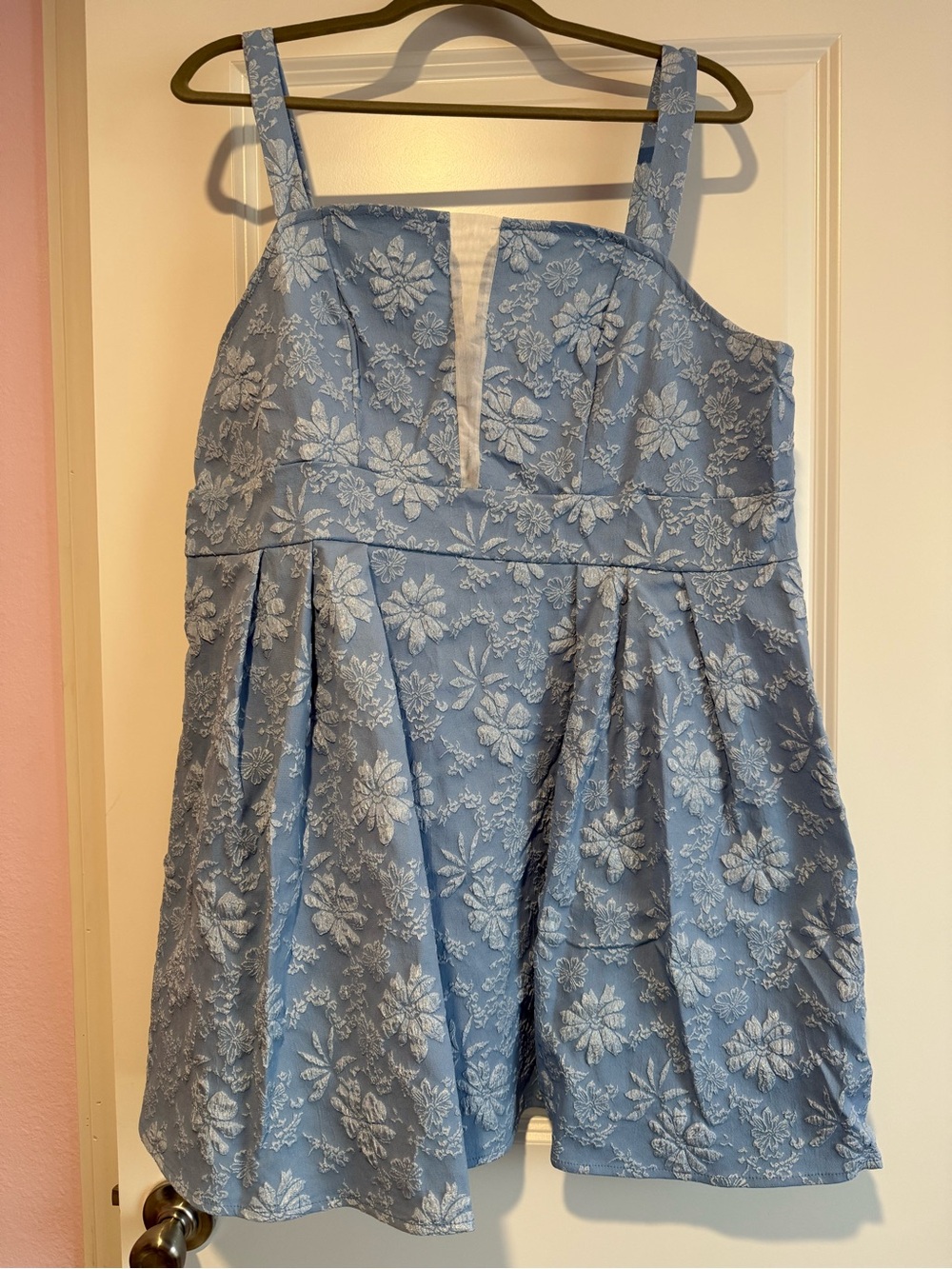 SHEIN Blue Floral Embroidered Mini Dress Never worn!!